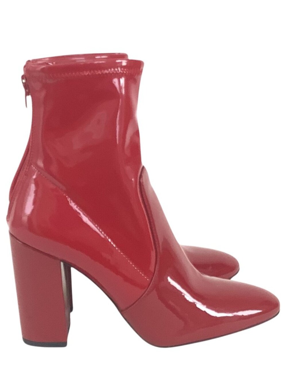 Aldo Glossy Red Ankle Boots Chunky Heel Booties Women's 7